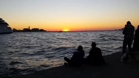 Appointment at the pier for the sunset view Stock Footage 256320205