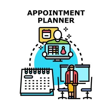 Appointment planner system scheduling meetings time management Stock Illustration