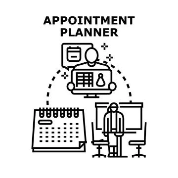 Appointment planner system scheduling meetings time management Stock Illustration