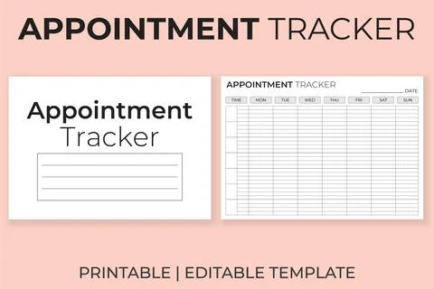 Appointment Tracker Horizontal Template, Printable Daily and Weekly Time Lo.. Stock Illustration