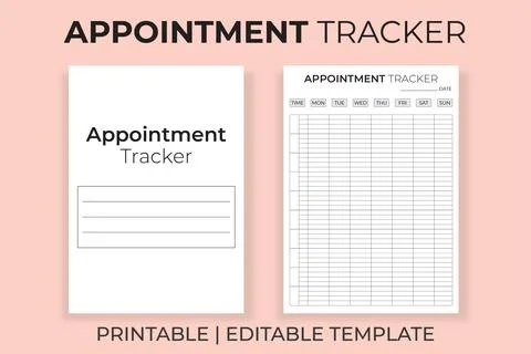 Appointment Tracker Template, Printable Daily and Weekly Time Log, Editable.. Stock Illustration