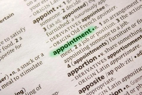 Appointment word or phrase in a dictionary. Stock Photos