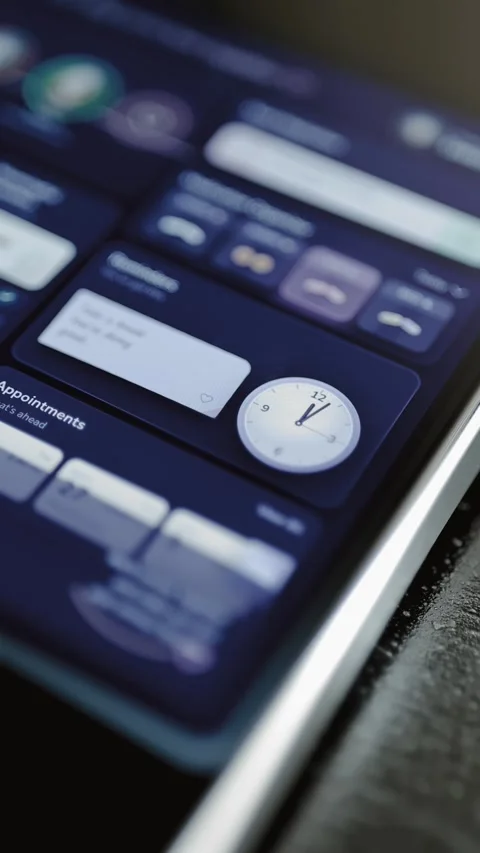 Appointments panel aligns reminder card with analog clock 스톡 동영상 346035708