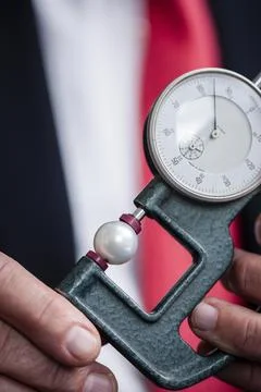 An appraiser with a measuring device device to determine the diameter of a Stock Photos