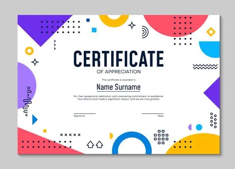 Appreciation certificate with Memphis shapes イラスト素材