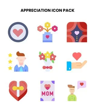 Appreciation Flat Set Icons Pack Stock Illustration
