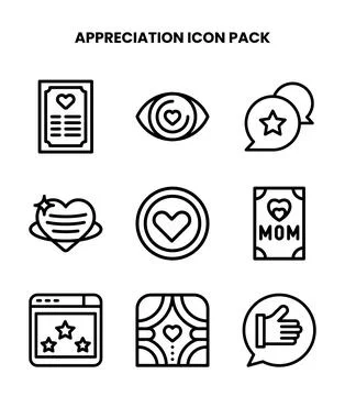 Appreciation Line Collection Icons Pack 库存插图