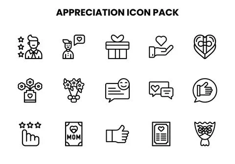 Appreciation Line Set Icons Pack Stock Illustration