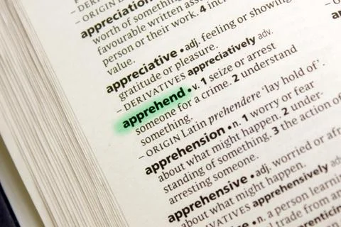 Apprehend word or phrase in a dictionary. Stock Photos