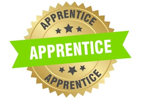 Apprentice. apprentice round green and gold label isolated on transparent b.. Illustrazione stock