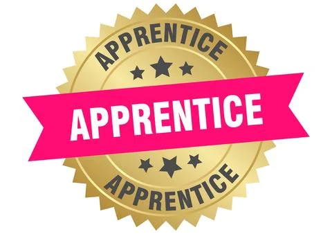 Apprentice. apprentice round pink and gold label isolated on transparent ba.. 库存插图