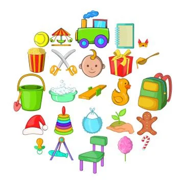 Apprentice icons set, cartoon style Stock Illustration