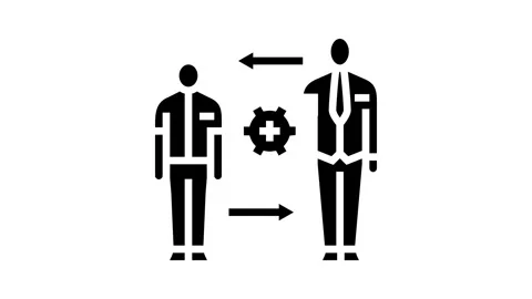 Apprentice learning trade from mentor glyph icon animation Stock Footage 326139884