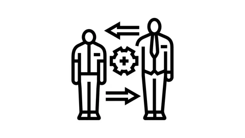 Apprentice learning trade from mentor line icon animation Stock Footage 326121557