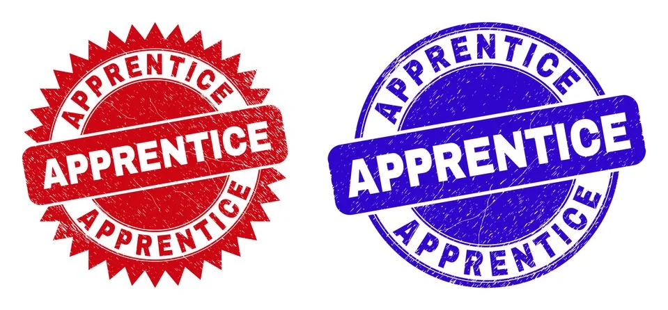 APPRENTICE Rounded and Rosette Seals with Unclean Texture Illustrazione stock