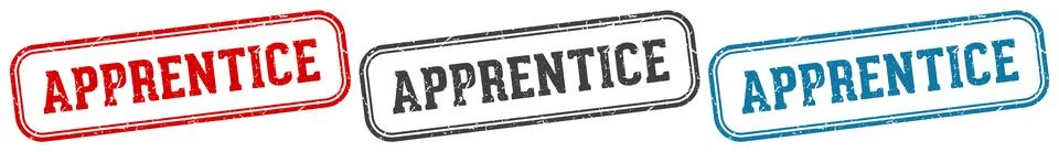 Apprentice stamp. apprentice rectangular stamp set isolated on white backgrou Illustrazione stock