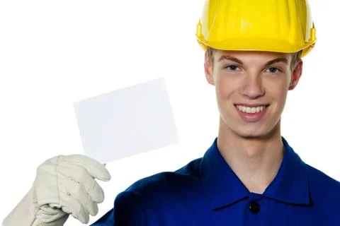 Apprentice / trainee. construction worker on building site Stock Photos
