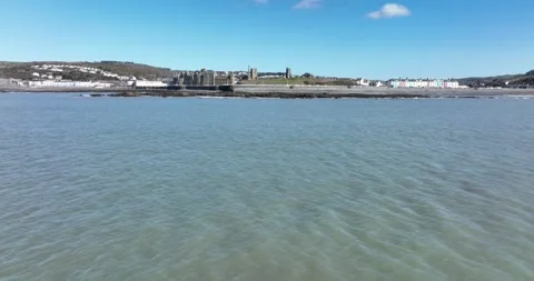Approach to Aberystwyth Seafront from over the Ocean Stock-Footage 264831815