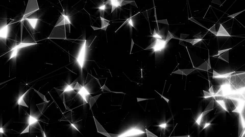 The approach and distance of clusters of moving particles. White glow. Abstract Stock Footage 95998099