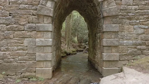 Approach and fly through of ancient bridge Stock-Footage 152521089