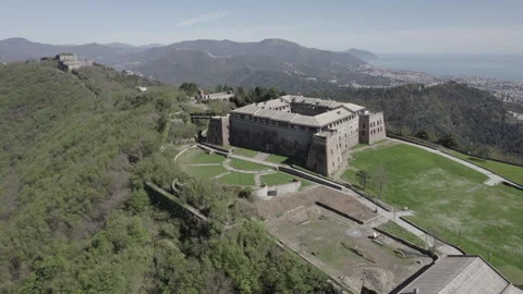Approach to Fort Begato with Genoa and Port Panorama (Flat Profile) Stock Footage 297780098