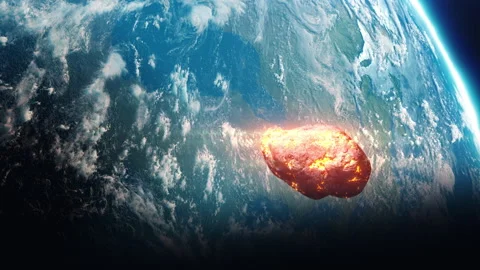 The approach of a heated asteroid in space against the backdrop of the planet Video stock 242793020