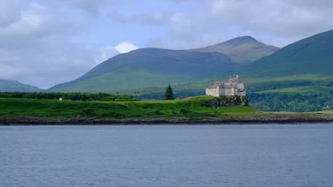 Approach the Island of Mull on a ferry. View of Castle Duart. Scottish Highlands Stock Footage 246683693