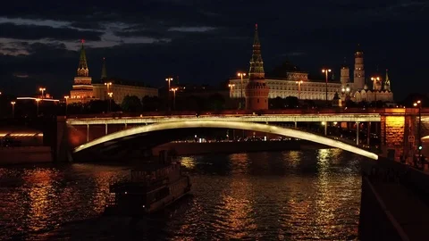 Approach to kremlin star. Best unique night flight close to Moscow Kremlin and Stock Footage 79667189