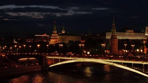 Approach to kremlin star. Best unique night flight close to Moscow Kremlin and 스톡 동영상 79668899
