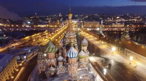 Approach to St. Basil's Cathedral and Red square, Beautiful frozen WINTER Moscow Stock Footage 60440439