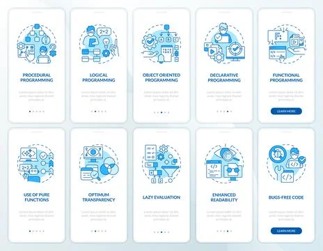 Approaches to programming blue onboarding mobile app screen set イラスト素材