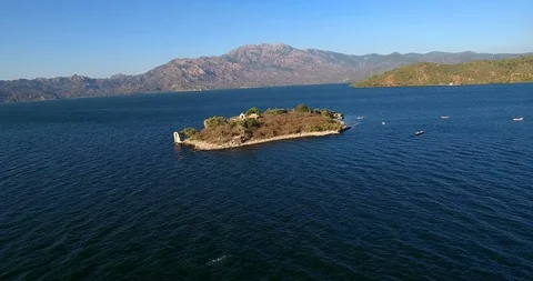Approaching an abandoned island, while shooting drone Stock Footage 114646824