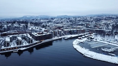 Approaching aerial view on central Lysaker (Fornebu), near Oslo, Norway Stock Footage 86237878