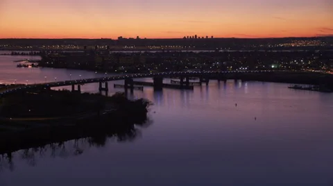 Approaching and flying over Frederick Douglass Memorial Bridge on the Anacostia Stock Footage