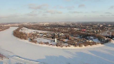 Approaching Artificial Ice Wall Across the Red River Stock Footage 128215166