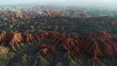 Approaching a beautiful rainbow mountain, Gansu Province, China, May 2017 Stock Footage 77069823