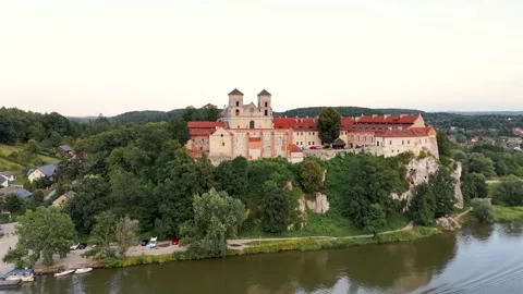 Approaching the Benedictine Abbey in Tyniec Stock Footage 296377937