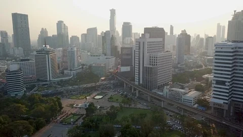 Approaching big city skyline traffic jam Bangkok Stock Footage