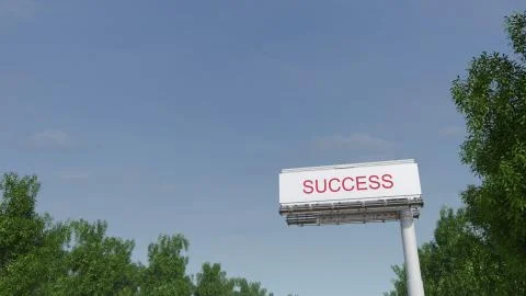 Approaching big highway billboard with Success caption. 3D rendering Stock Illustration