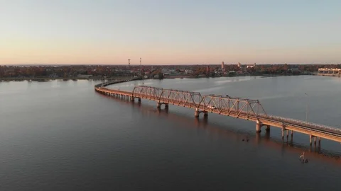 Approaching Bridge at Lake Mulwala Stock Footage 119412182