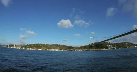 Approaching the bridge over Bosphorus in Istanbul Stock Footage 152015378