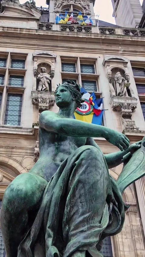 Approaching Bronze Statue At Paris City Hall Stock Footage 327453801