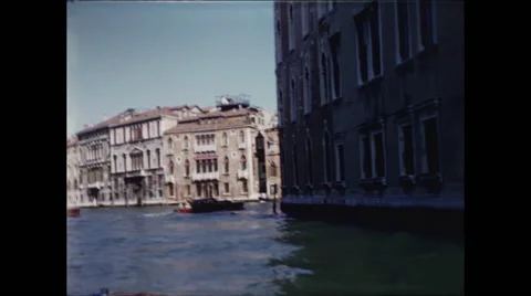 Approaching Canal Intersection in Venice 1957 Stock Footage 48078104