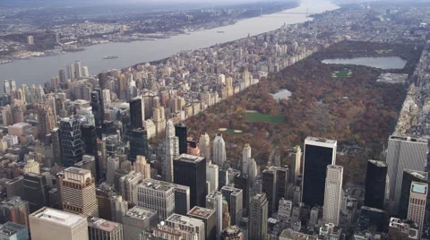 Approaching Central Park framed by the skyscrapers of Midtown Manhattan. Shot in Stock Footage 59168563