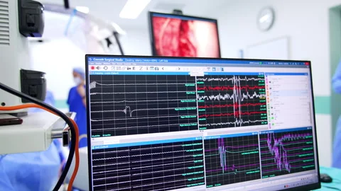 Approaching computer screen with diverse waves. Stock Footage 309406469