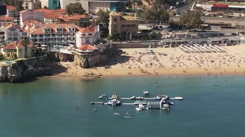 Approaching Conceicao and Duquesa beaches in Cascais, Portugal Stock Footage 208346716
