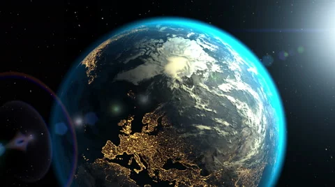 Approaching to the dark side of the Earth with sunrise, 3D animation. 動画素材 65052878