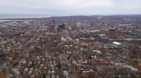 Approaching downtown New Haven, Connecticut, looking south. Shot in November Stock Footage 59169586