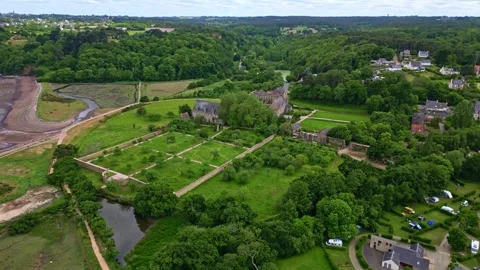 Approaching drone movement to the gothic Abbaye de Beauport historical abbey on Stock Footage 311862440