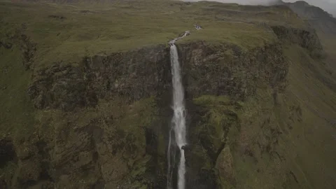 Approaching drone shot of the Land of Waterfalls in Iceland. Stock Footage 201656178